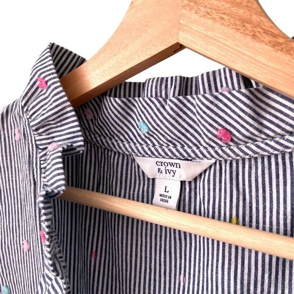 Crown & Ivy Swiss Dot Striped Blouse in Size Large - Picture 6 of 7